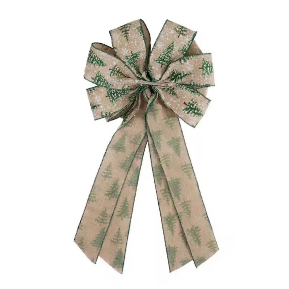 Holiday Snowy Tree Tree Green Bow